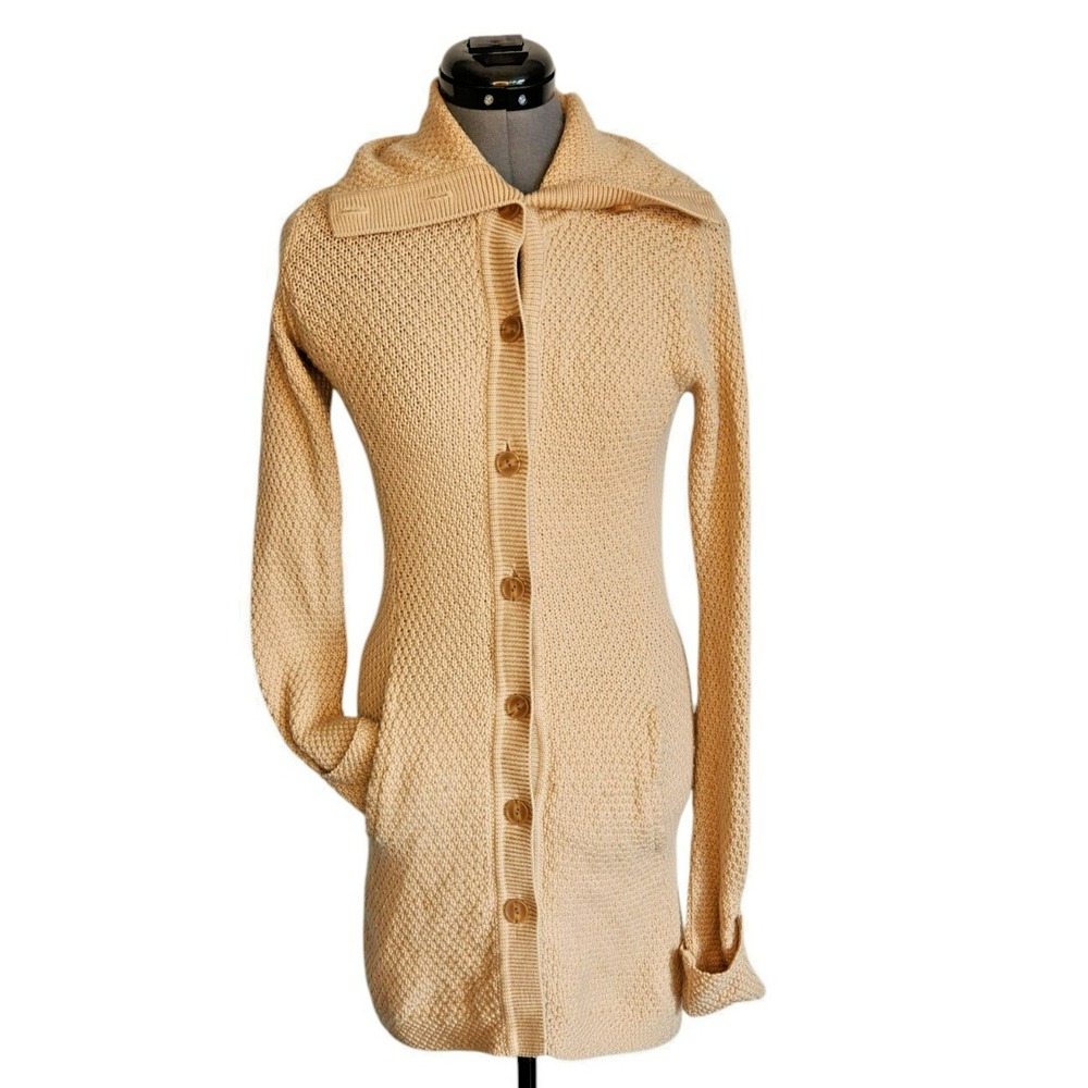 Patagonia‎ Merino Wool Long Cardigan Sweater Beige Tan Button Front XS